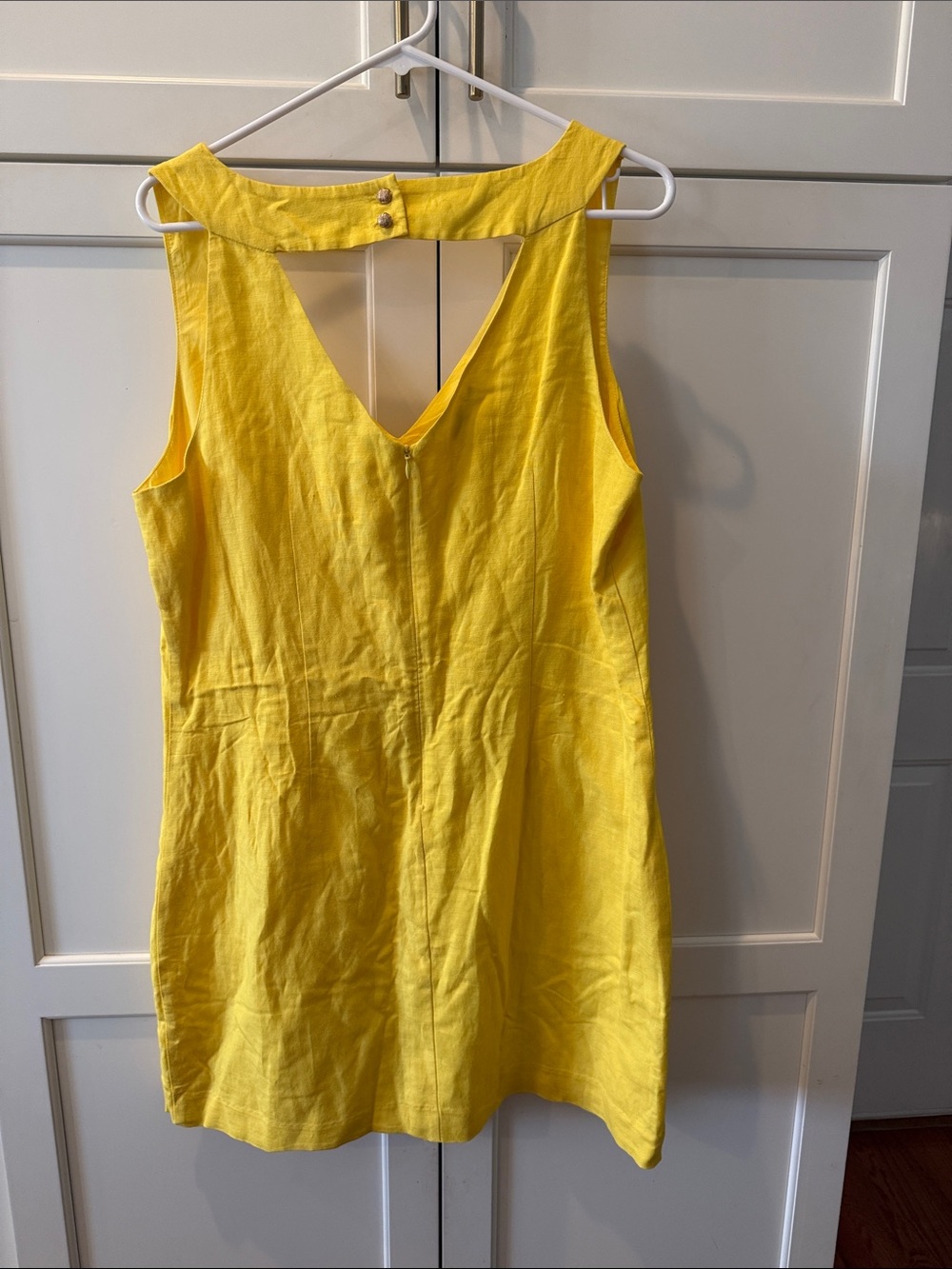 Banana Republic Factory Bright Yellow V-Neck Mini Dress Linen Blend 12 - Picture 3 of 7
